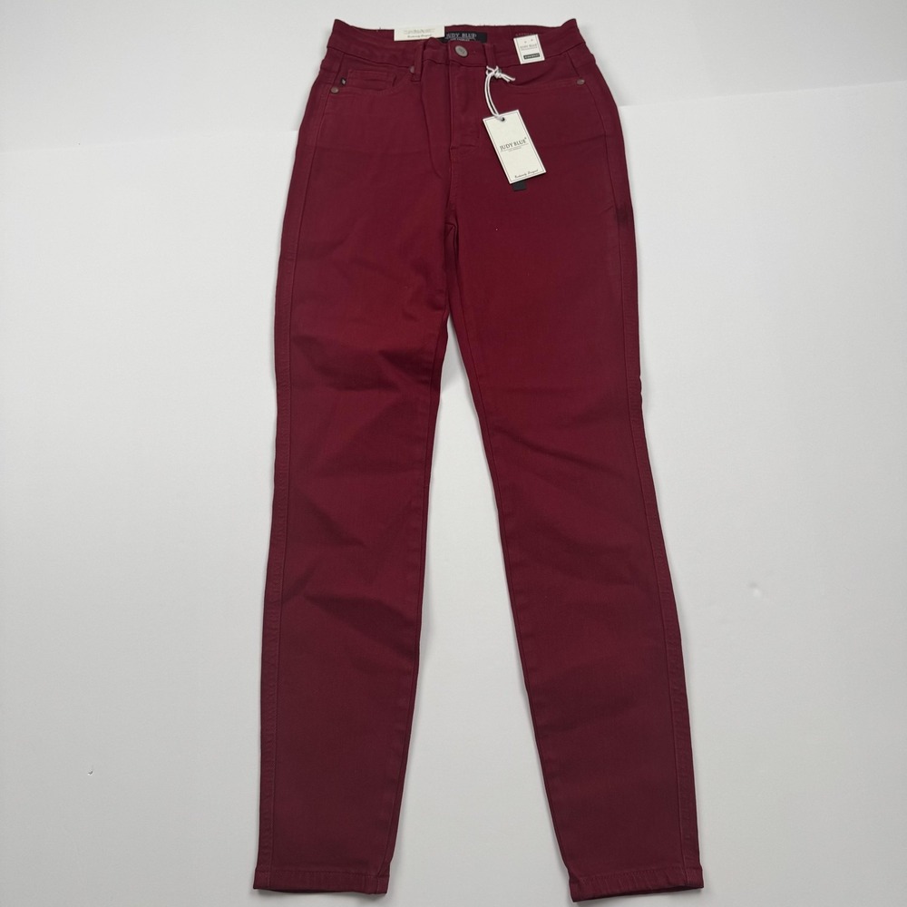 Judy Blue Jeans Womens 3/26 (24x27) Red High Waist Garment Dyed Skinny Stretch